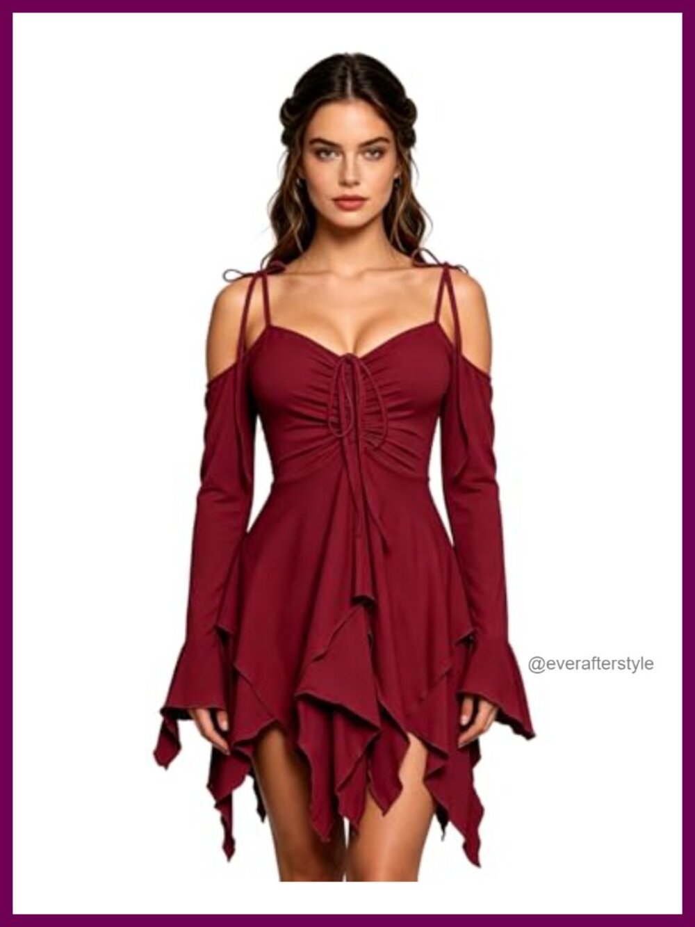 Fairycore Handkerchief Mini Dress Adjustable Spaghetti Strap Flared Sleeve